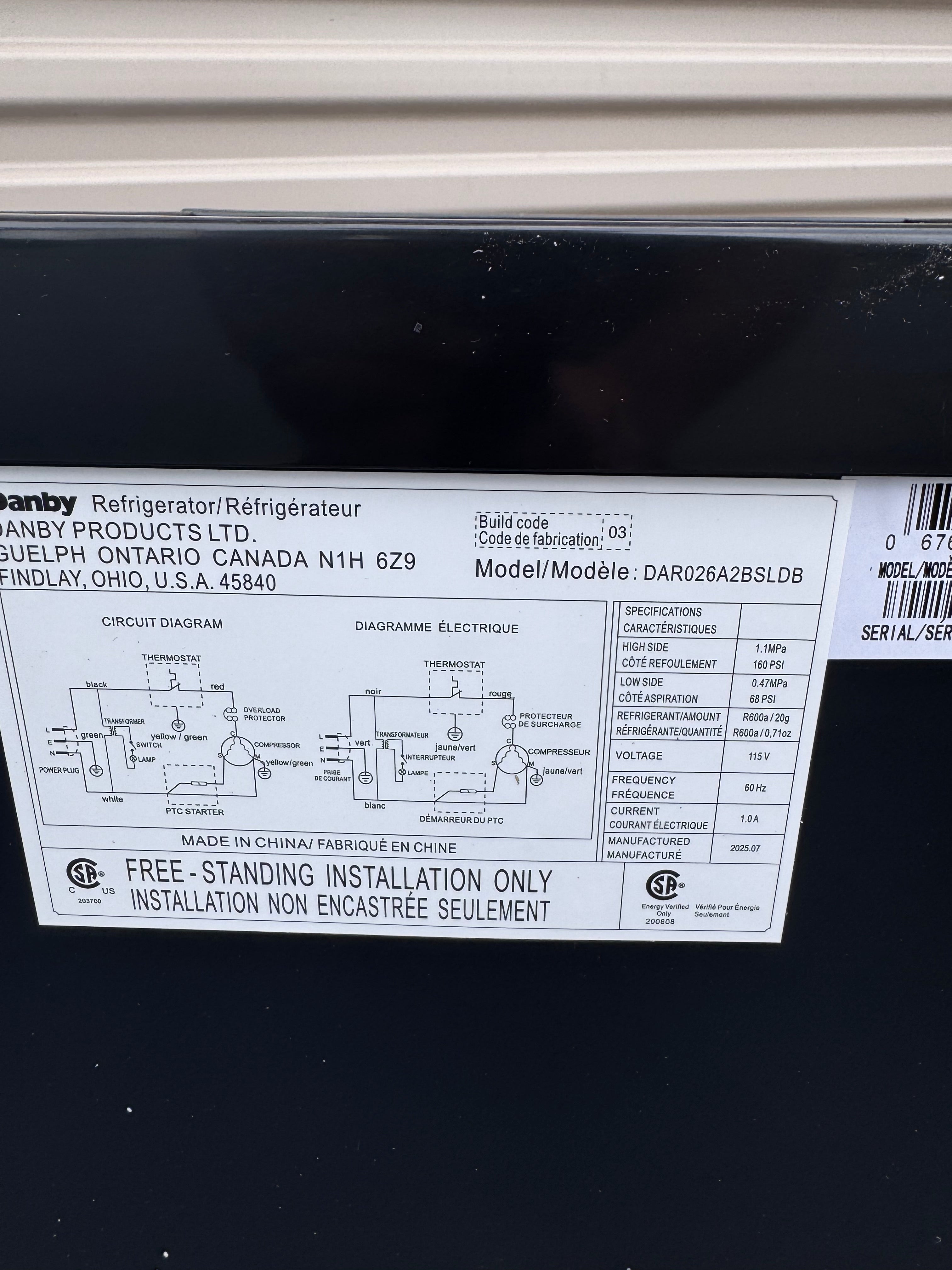 Danby 2.6 cu. ft. Compact Fridge in Stainless Steel Look